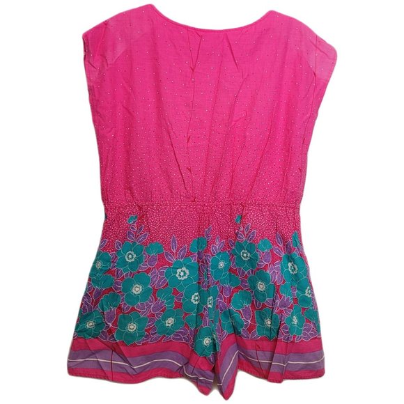 Vintage Hawaiian Romper 1 PIece Shorts Outfit Pink Teal Size Sm Med Button Close - Picture 7 of 7